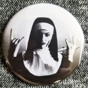 2.25 inch heavy metal nun button badge pin